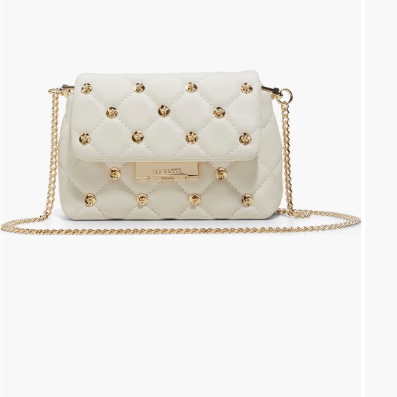 Ted Baker Ginn Leather Quilt Shoulder Rose Stud Chain Strap White Mini Handbag - Picture 1 of 14